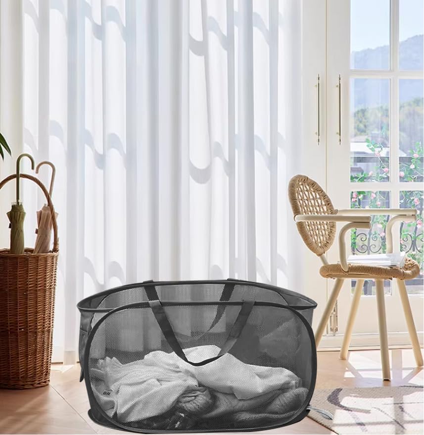 Miniatura 5 de Cesta plegable para la ropa sucia, cesta de malla con asas fuertes, contenedor de almacenamiento horizontal para el hogar, dormitorios,