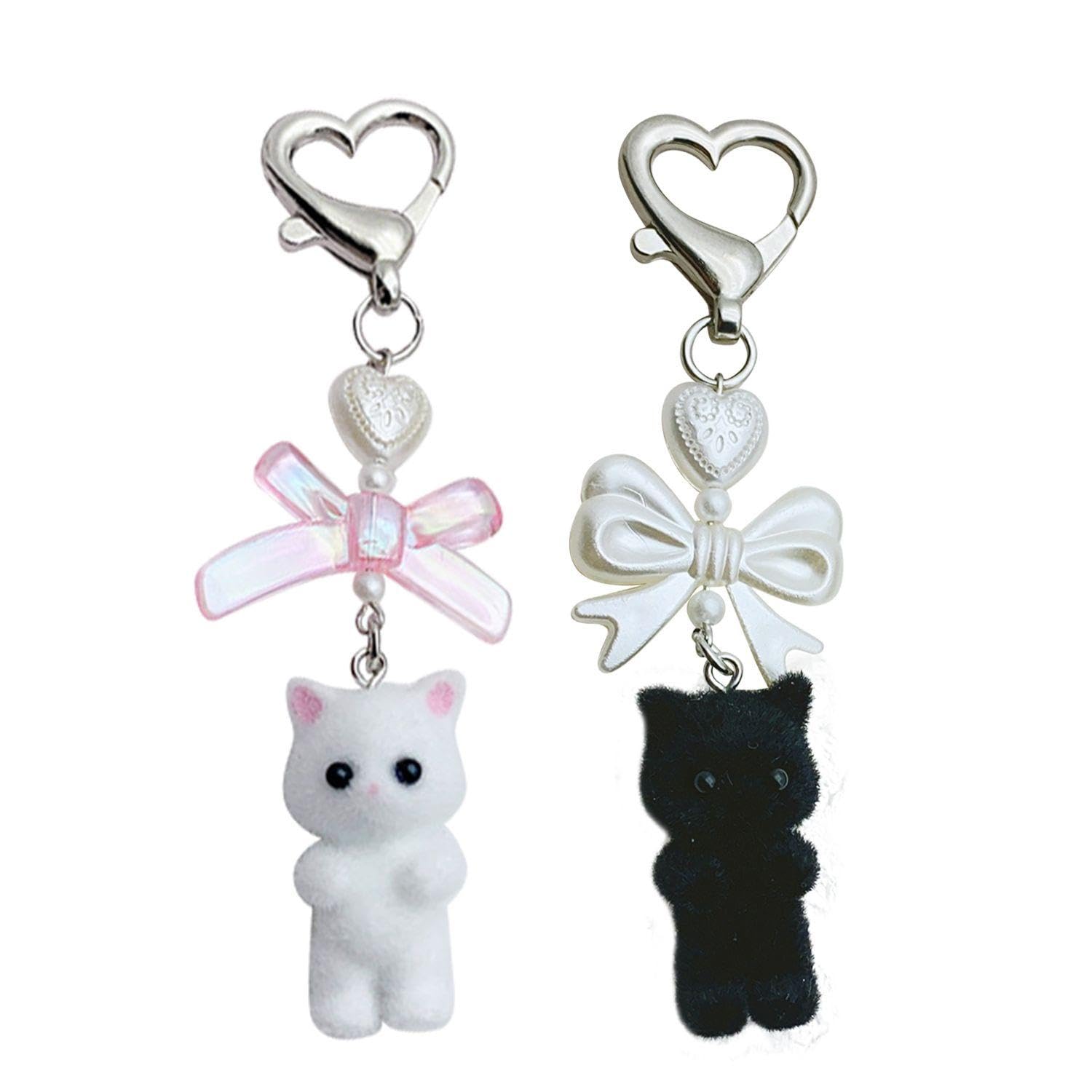 Ysdyy Unisex Black 2 Pieces Plush Cat Keychain, Bow Cat Pendant, Cute Cat Keychain, Cartoon Cat Bag Pendant, Gift Keychain For Cat Lovers