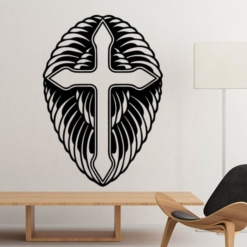 Silhouette sainte-croix amovible sticker mural noir de décoration religieuse sans trace