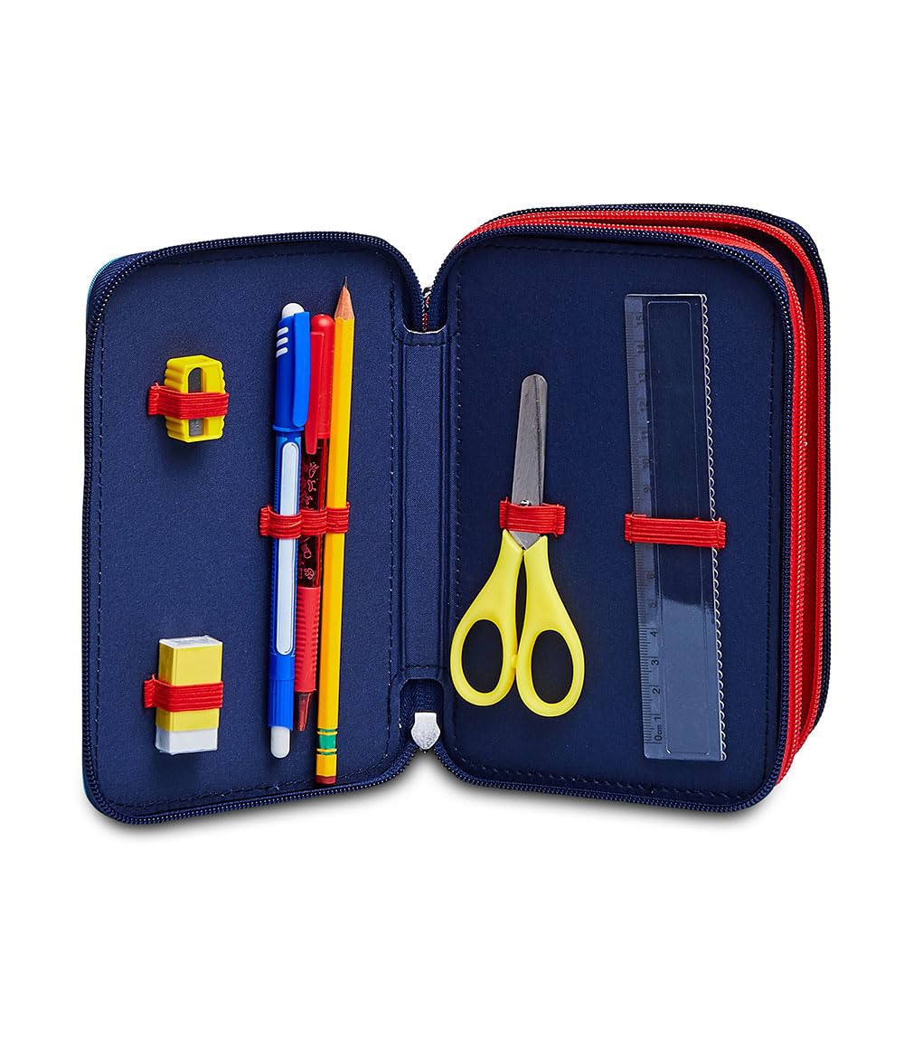 Seven Federmäppchen, Mäppchen, Mehrfarbig, nachhaltiges Gewebe, Federtasche für Schreibwaren, mit Stiften, Kugelschreiber & mehr, 3 Fächer, Mädchen & Jungen, Schule&Grundschule, XXL Spiderman Marvel