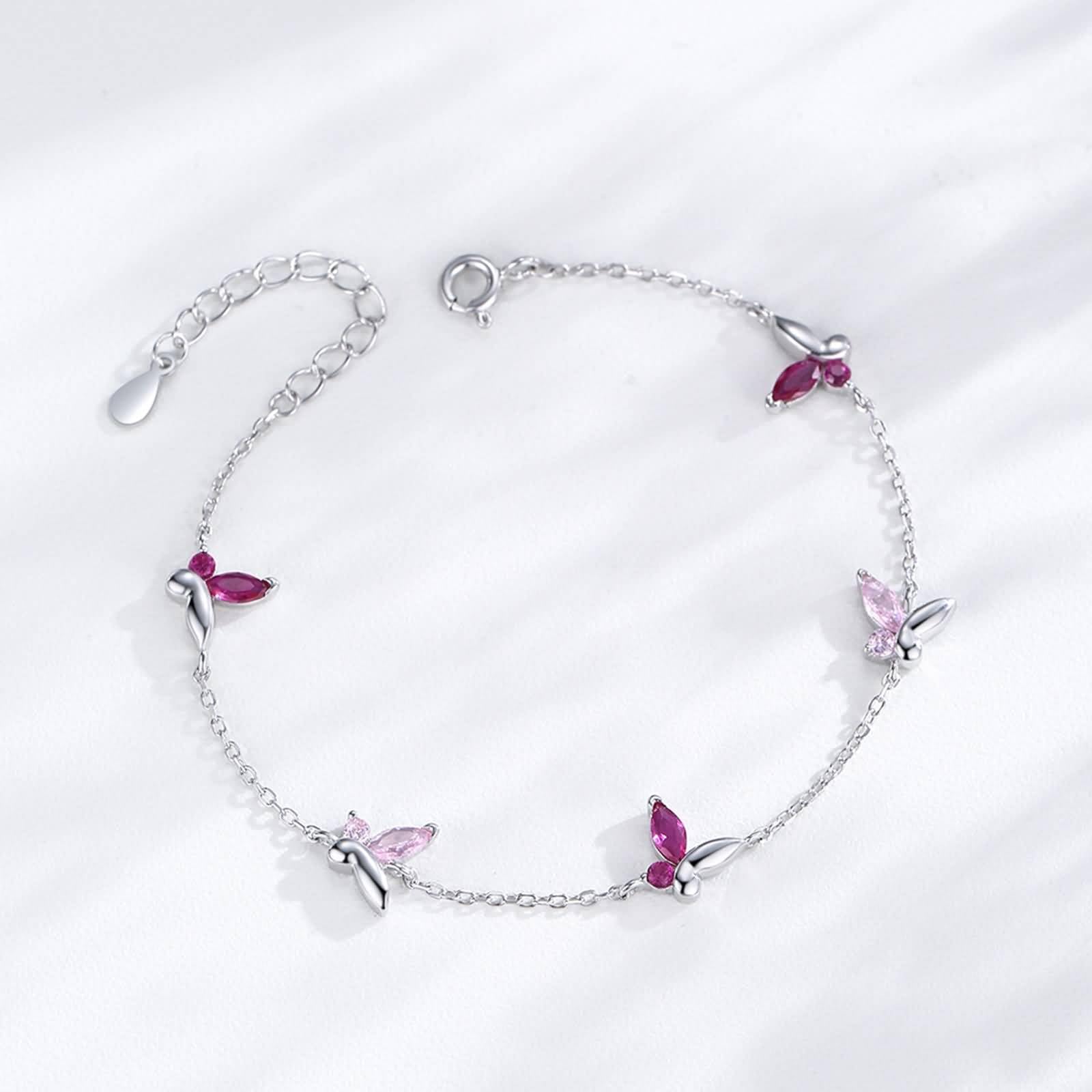 Pulsera de Navidad para mujer, 0,8 quilates, amatista, mariposa, pulseras ajustables para mujer, oro blanco de 9 K, 14 quilates, 18 quilates, PT950