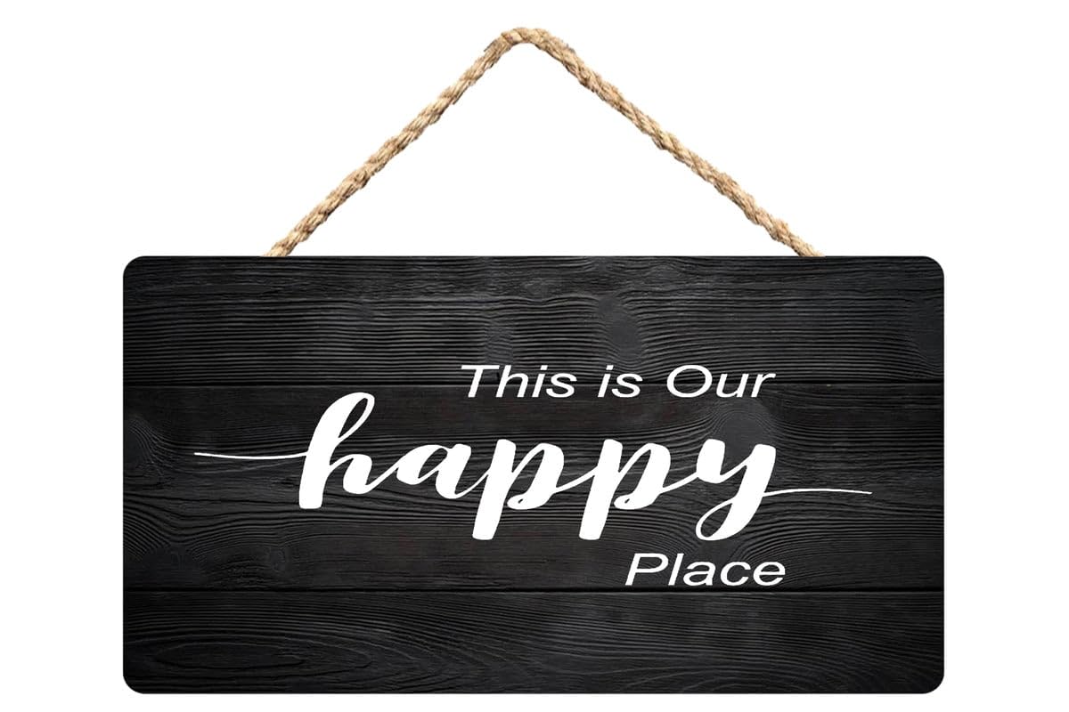 This is Our Happy Place Vintage Wooden Wall Art 12X6 Inch - Family Home & Living Room Decor, Nostalgic Happy Space Sign