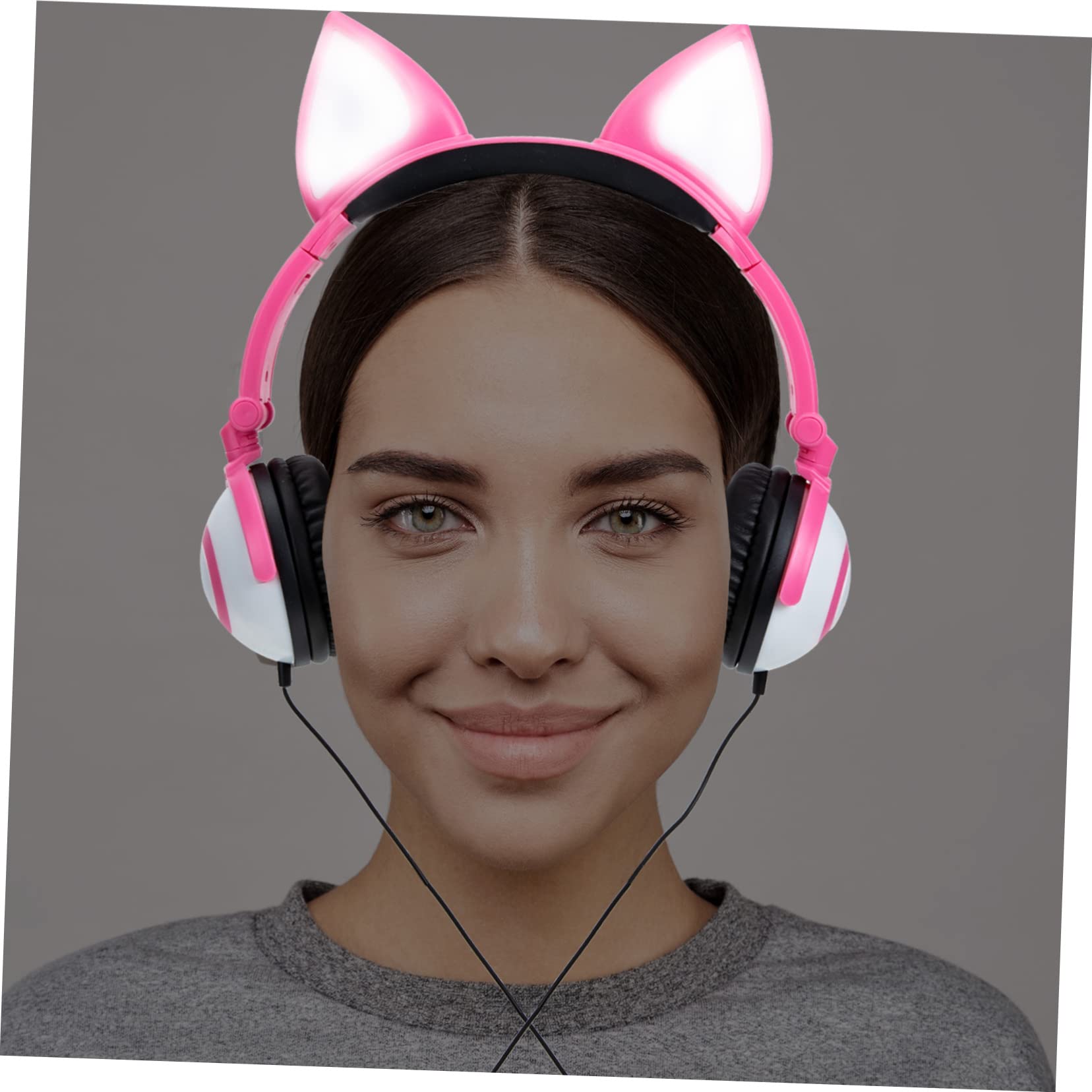 jojofuny Cuffie On Ear per Bambini Rosa in Pvc Orecchie Gatto | Jack da 3, 5mm, Driver 40mm, Controllo a Pulsante Luce, Batteria Button 180mah