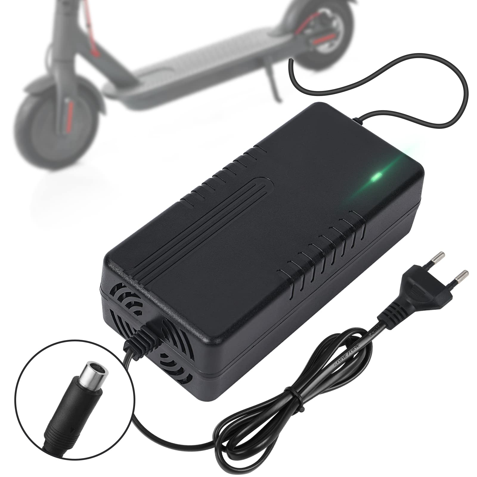 Caricatore Monopattino Elettrico, 42V 2A Adattatore di Alimentazione Caricabatteria Universale con connettore RCA (8 mm), Caricabatteria per Batteria al Litio da 36 V per Xiaomi