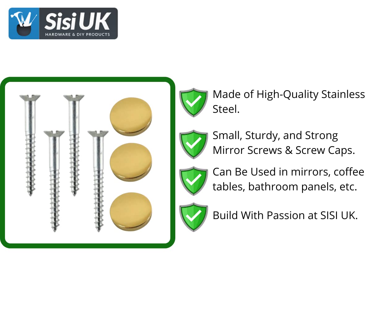 Mirror Screws with Decorative Cap Covers 38mm Mirror Screw 13mm Polished Brass Flat Screw Caps Mirror Screws Fitting Set for Mirror Tables Bath Plates Wardrobes Glass Signs Pack of 20 - Image 3
