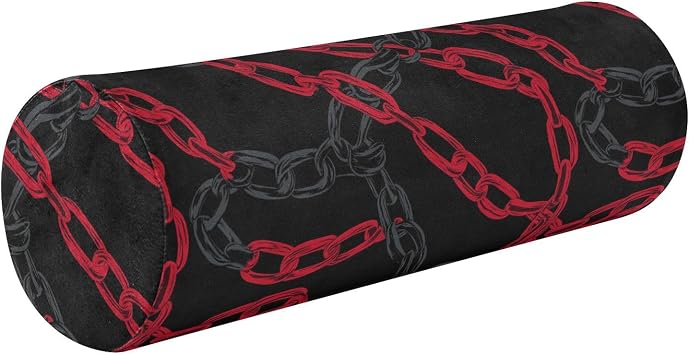 Black and Red Chain Decorative Bolster Pillows for Sofa Therapedic Neck Roll Pillow Small Round Pillows for Chairs Cushion Insert Roll Pillow for Neck Support