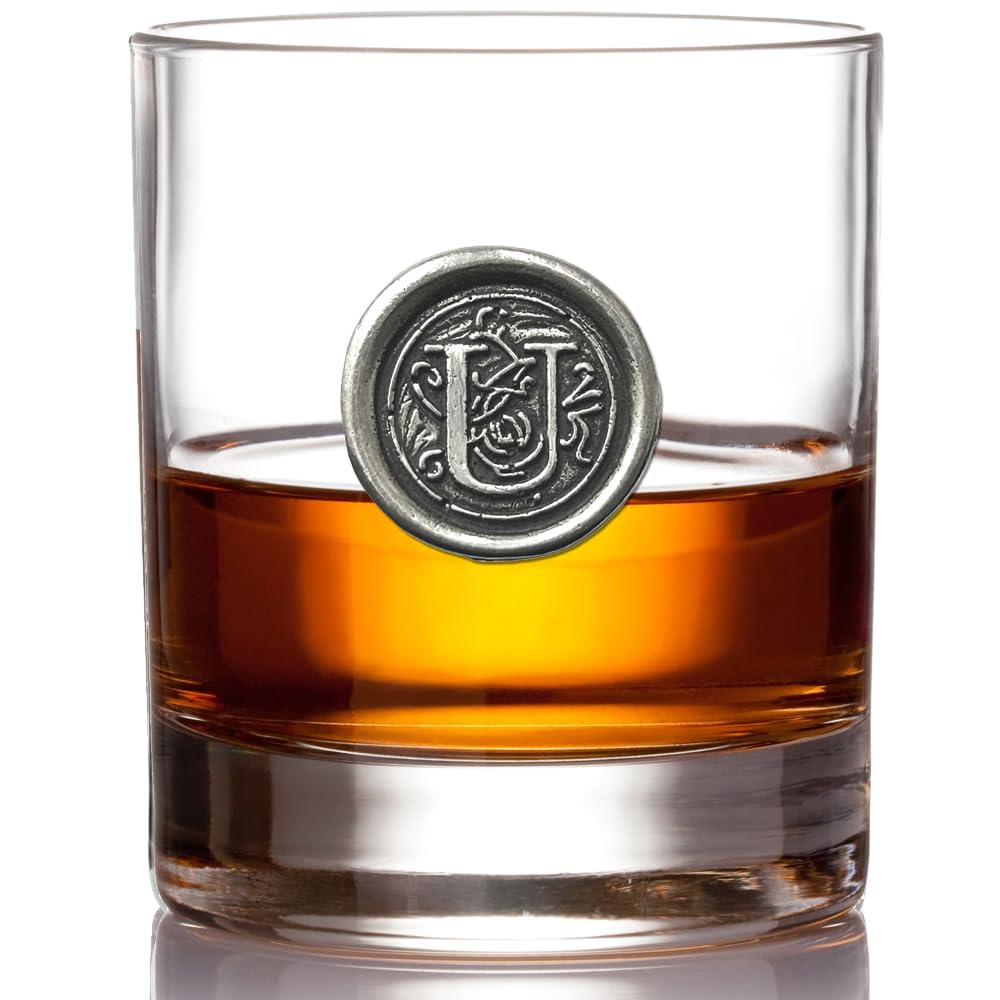 English Pewter Company 11oz Whisky Glass Tumbler with Monogram Initial - Personalised Gift with Your Choice of Initial (U) [MON121] — image 1