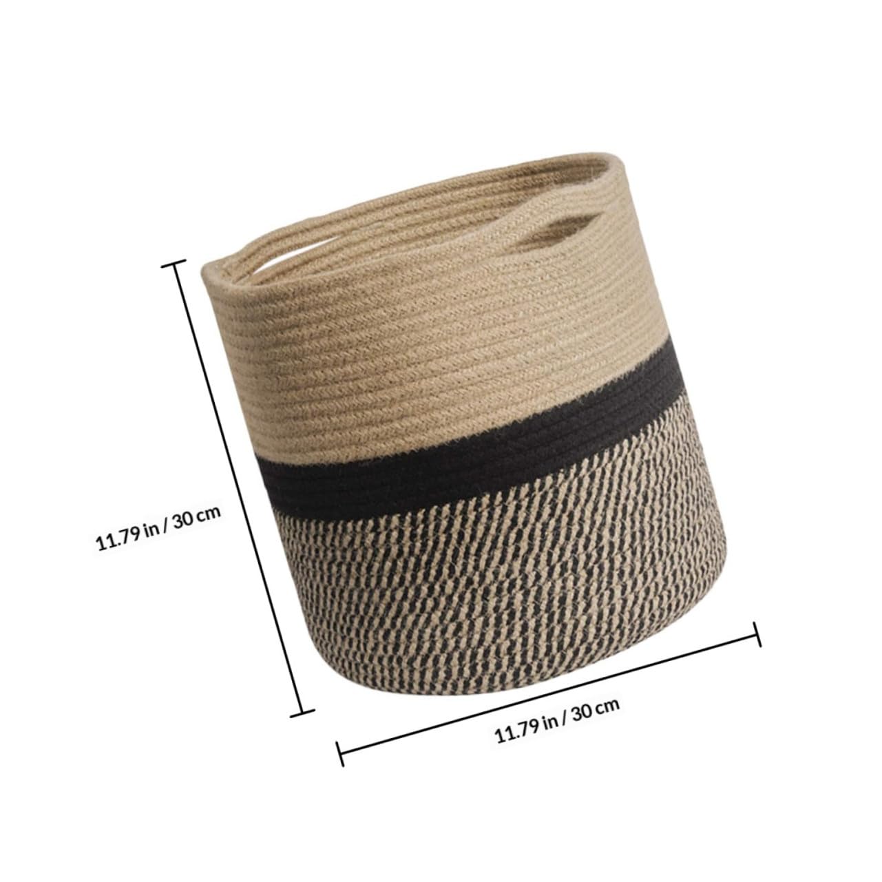 Cesta Redonda de Almacenamiento Práctica de 30 Cm Cuerda de Algodón Trenzada en Amarillo y Negro para Hogar, Organizador Multifuncional para Ropa, Baño y Escritorio