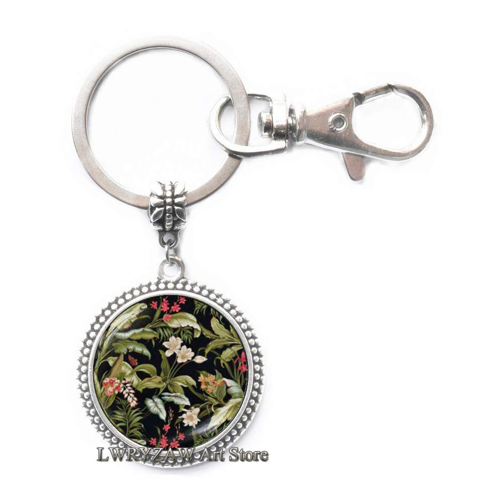 Victorian Style Art Print Keychain,Victorian Floral Keychain,Black Art Flower Key Ring, Floral Print Keychain,M167