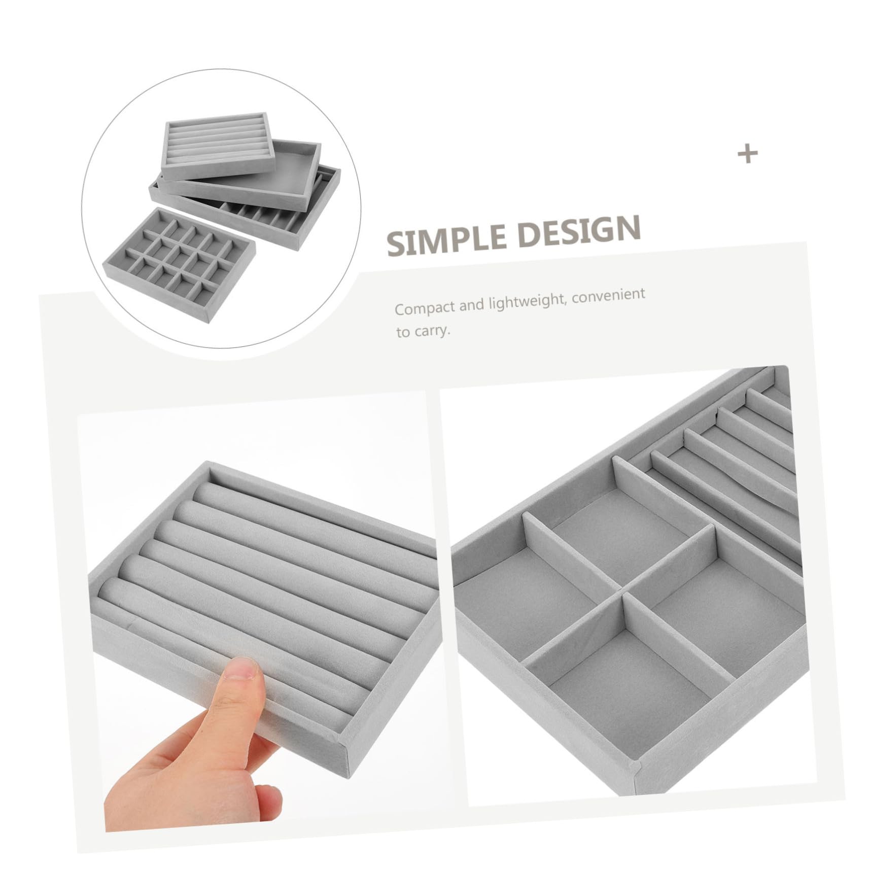 BESPORTBLE Bandeja Organizadora para Joyas de 4 Piezas Material de Terciopelo Diseño de 15 Compartimentos para Anillos y Pendientes Adecuado para Tienda de Joyería o Uso en Casa