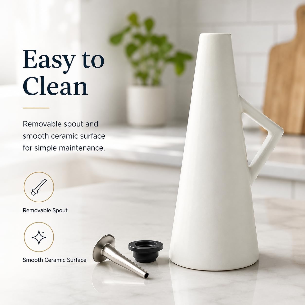 18 oz Ceramic Olive Oil Dispenser Bottle for Kitchen, Oli and Vinegar Cruet with Stainless Steel Spout, Oil Container with Handle for Cooking Preventing, Vinegar image 5