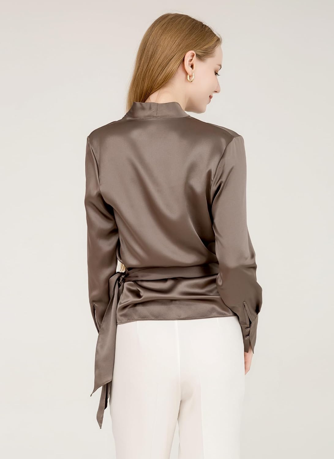 DAISYSILK Luxury Mulberry Silk Elegant Fitted Wrap Silk Blouse Long Sleeve Shirt - Image 7