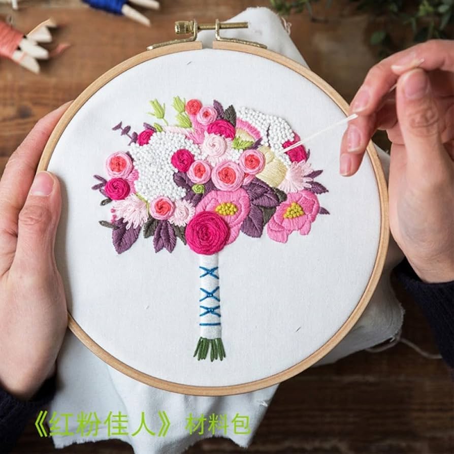 Amazon | N.LANSHAN 初心者向け刺繍キット 赤いバラの花束刺繍セット