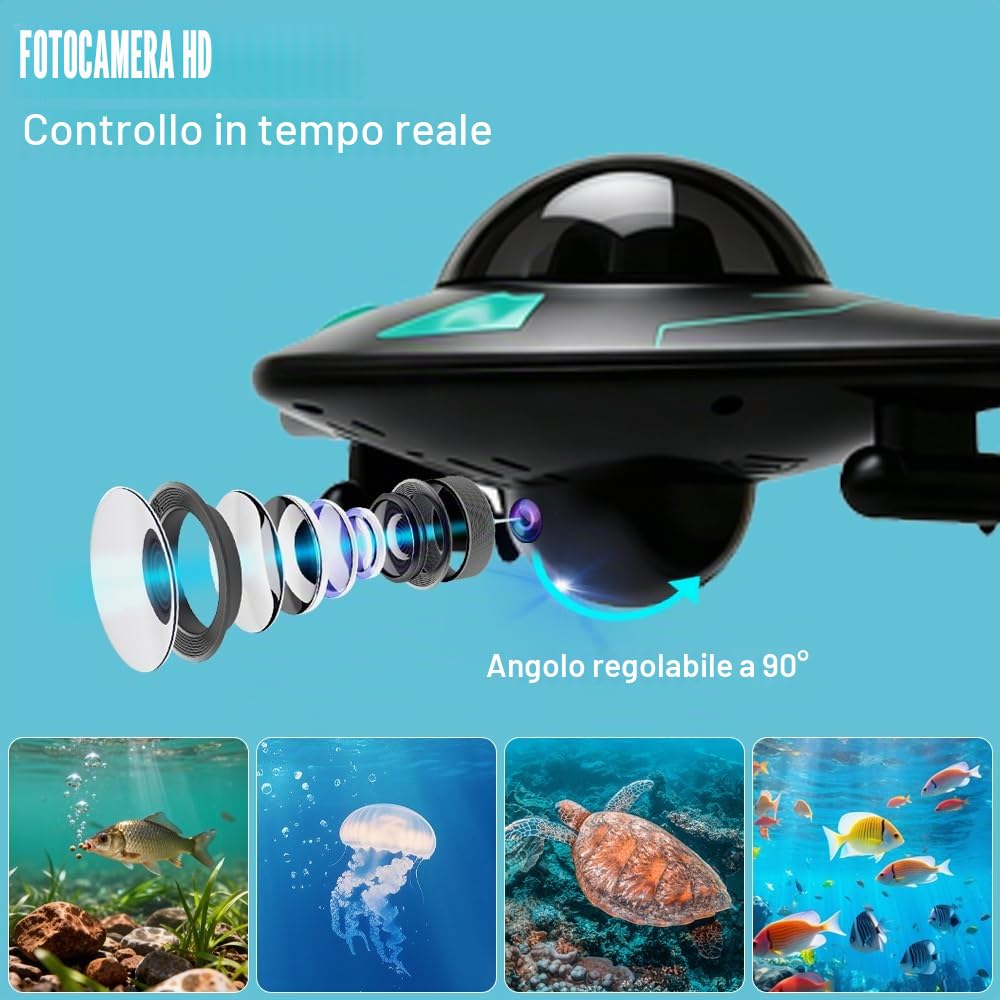 Barca telecomandata, barca RC con telecamera ad alta definizione, luci LED, controllo senza fili tramite app, angolo della telecamera regolabile, nave spaziale ad alta velocità