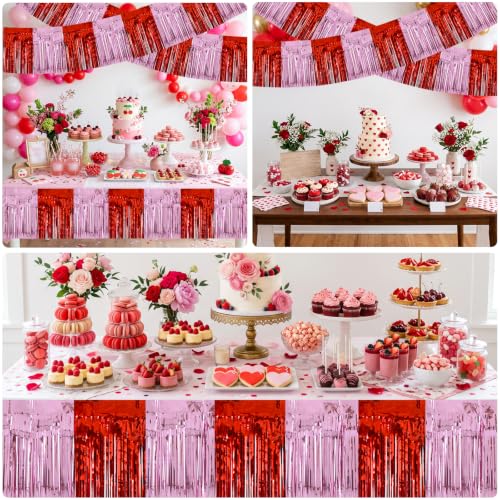 Image of BEISHIDA 3 Pack Red Pink Foil Fringe Garland 30ft Wall Tinsel Banner