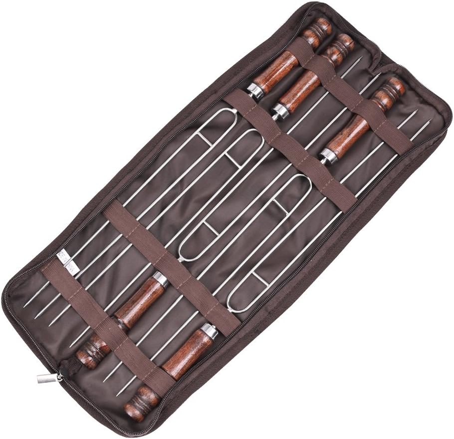 Set of 5 BBQ Fork, 20" Stainless Steel Baking Skewers with Wooden Handle, Double Pronged Great Camping Cooking Tools for Roasting Marshmallows Smores and Hotdogs (5)