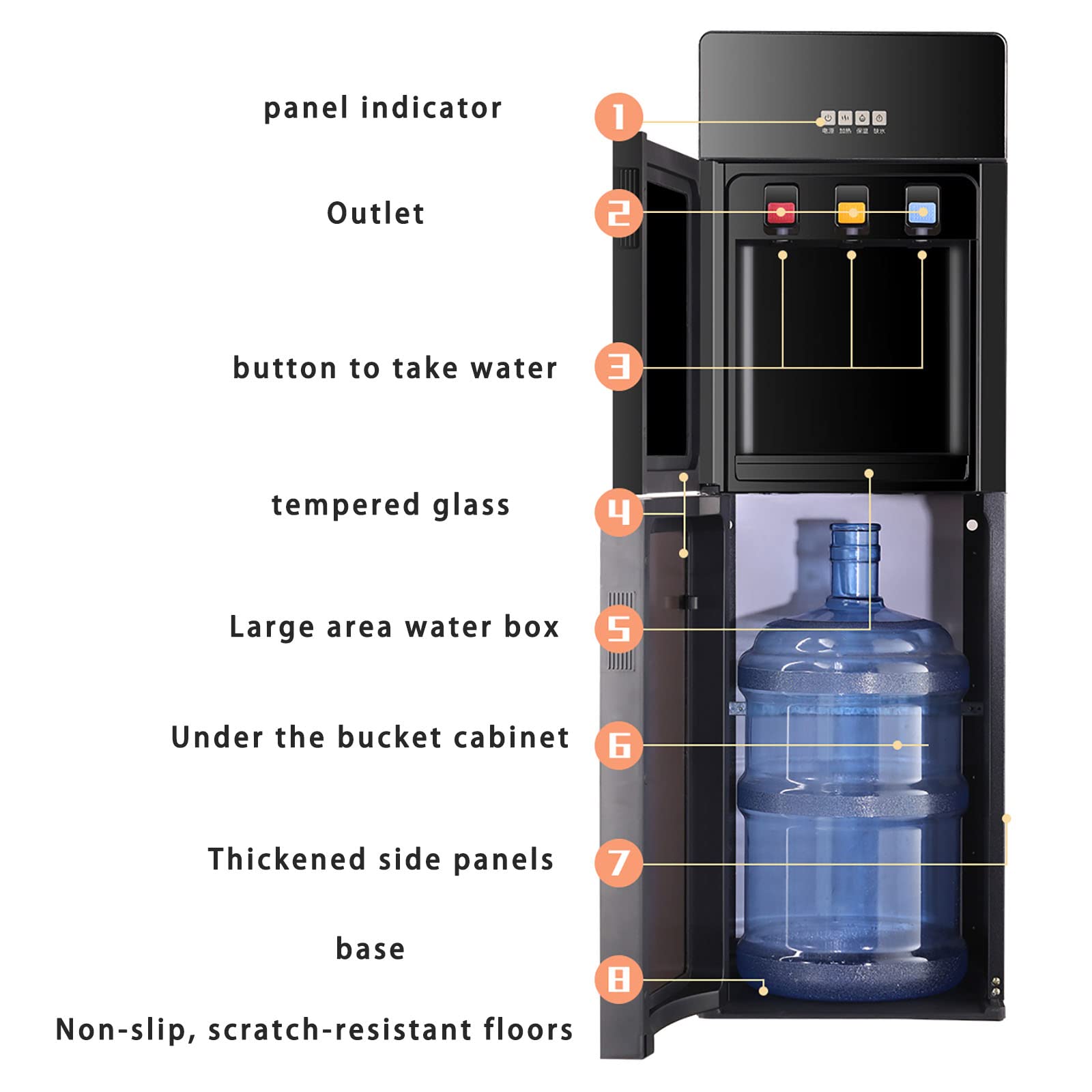 Distributore d'Acqua autoportante con Caricamento dal Basso Ghiaccio/Caldo 3 Usi Tre Prese d'Acqua indipendenti per Home Office School