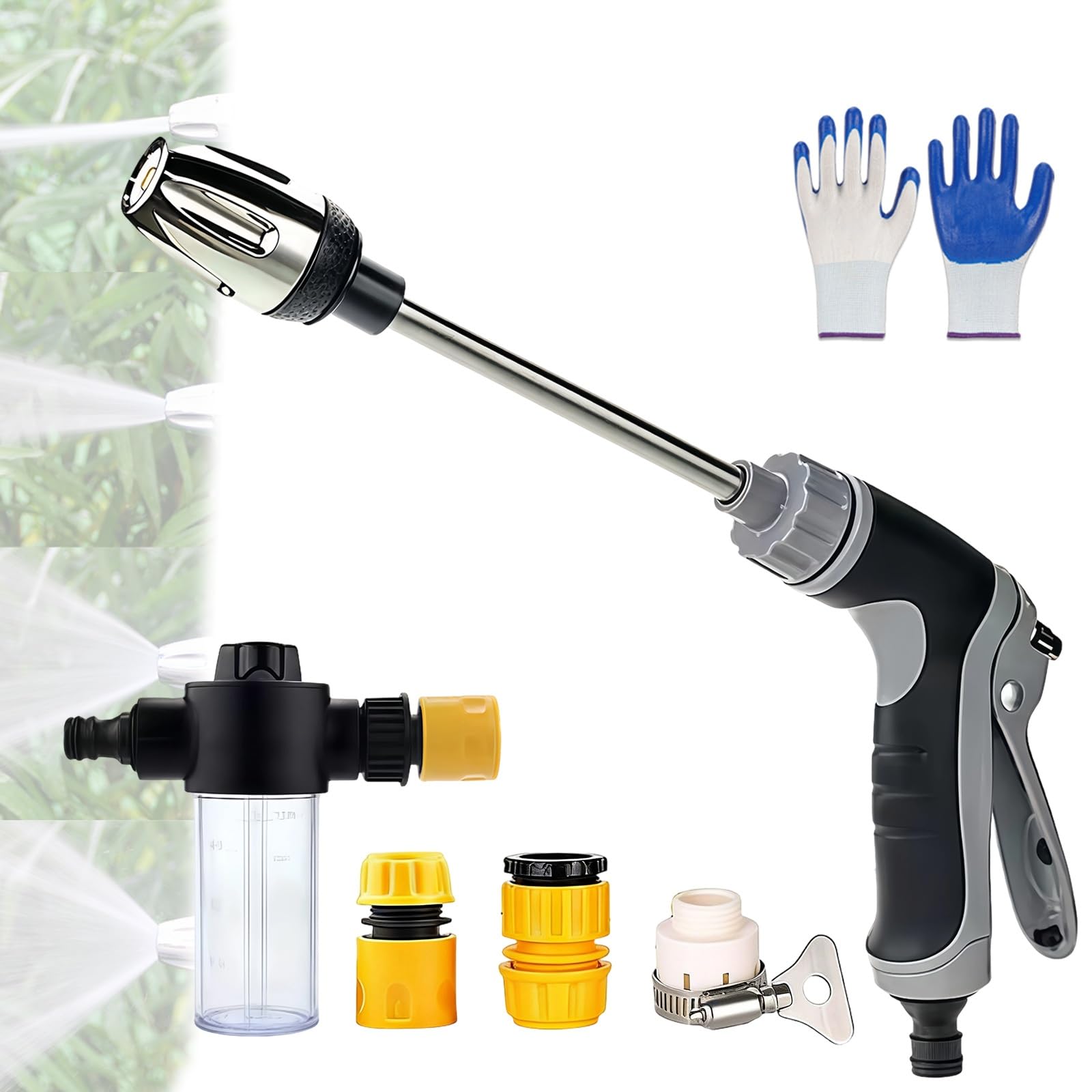 Power Jet High Pressure Gun, Power Jet - High Pressure Gun Garden Hose Attachment, Universal For Garden Hose, Adjustable, For Car Washing, Patio, Driveways, Fences(D)