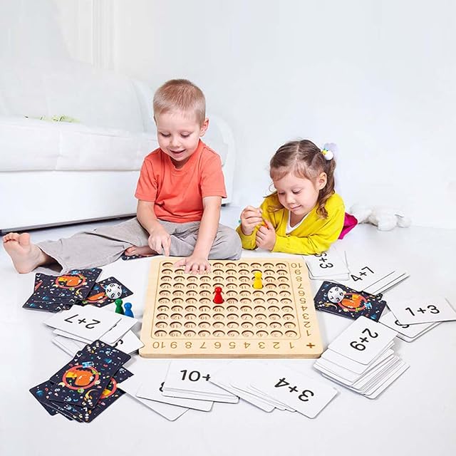 Wooden Math Addition Board Game, LTGB DIY Montessori Children Counting Toy Educational Multiplication Board Game Wooden Math Blocks Board for Toddlers Kids Over 3 Years Old2022 New