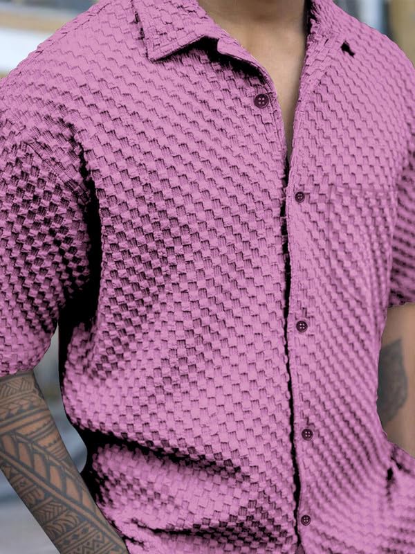Image of Pinkmint Bubble Textured Shirt for Men ll Half Sleeve Stylish Button Down Shirt's ll Men's Pocket Shirt (Pack of 1)