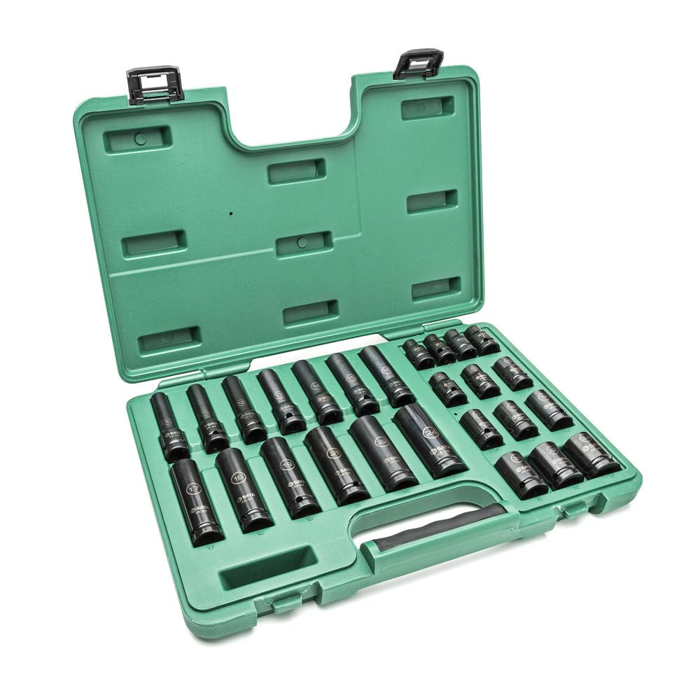 SATA ST34399T - Set di 26 bussole a percussione standard e profonde a parete sottile, misure metriche, con corpo in cromo molibdeno