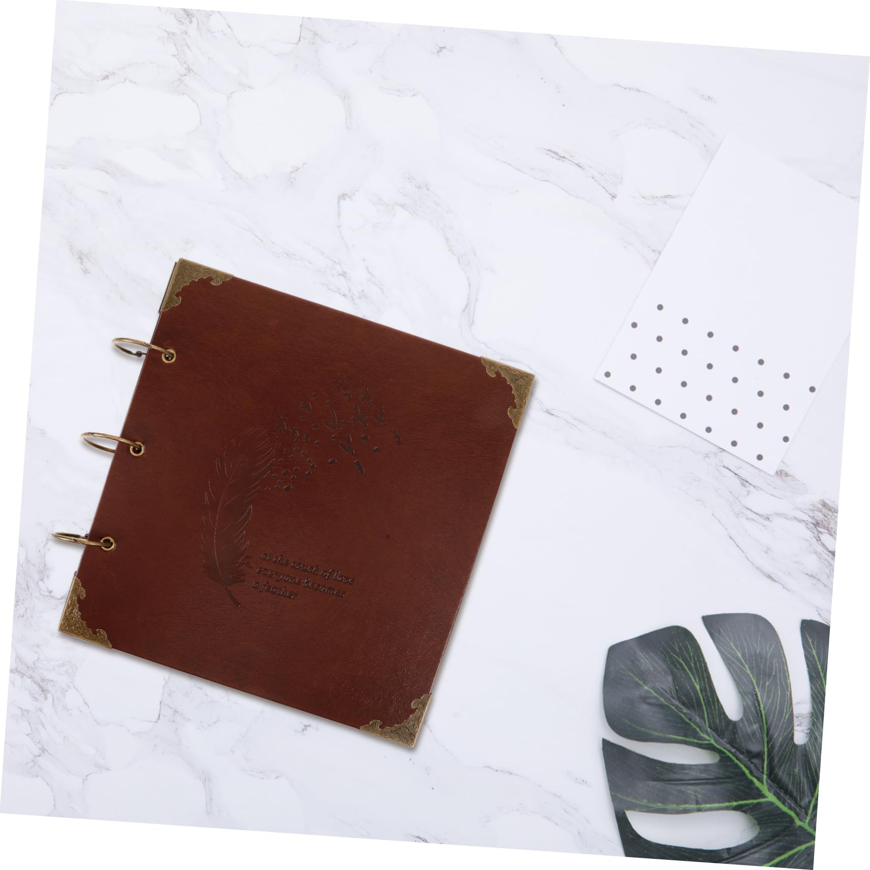 ULTECHNOVO Álbum de Fotos Diy de PU Scrapbook Retro con Anillas Album de Recuerdos Personalizable para Marrón Pluma