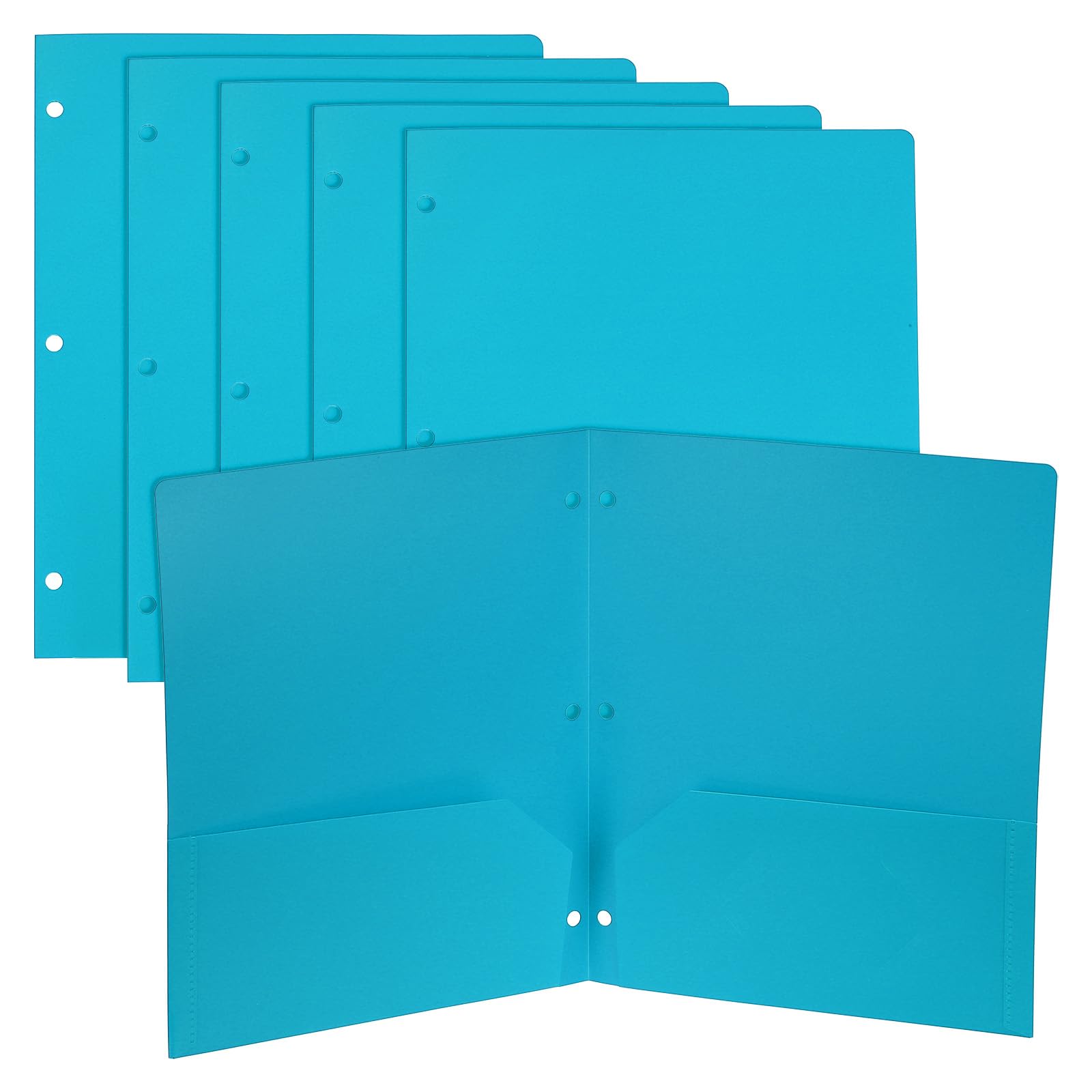 PATIKIL 6 Pcs Plastic Two Pocket Folders, 3 Hole Punch Durable Heavy Duty 2 Pocket File Folders, Letter Size Binder Index Divider with Business Card