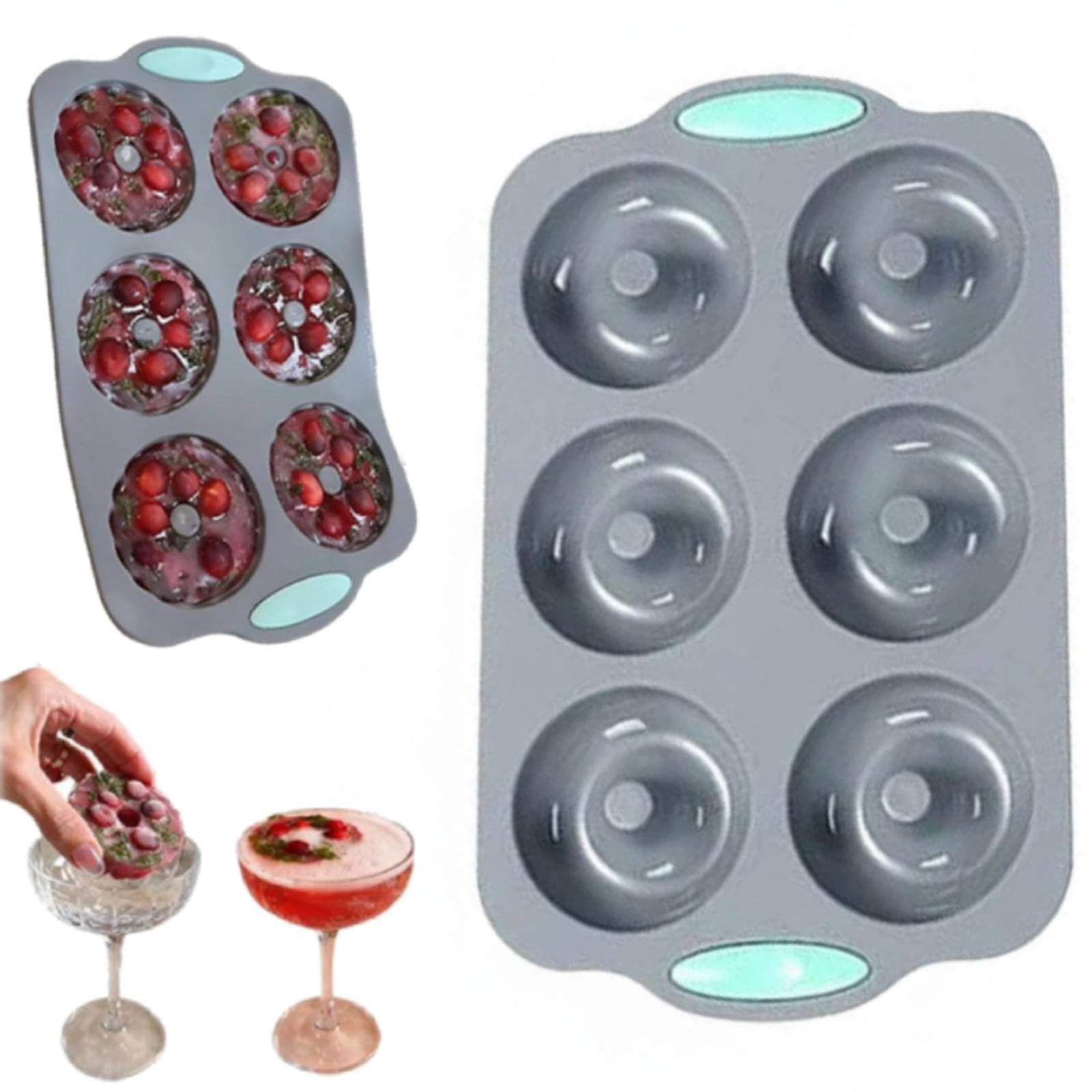 Wreath Ice Mold, Christmas Wreath Ice Mold, 6 Hole Silicone DIY Molds,Holiday Christmas Shaped Silicone Icecube Making Trays/Molds,Large Ic-e Cube Moulds,Reusable Ic-e Cube Maker for Whiskey,Cocktail