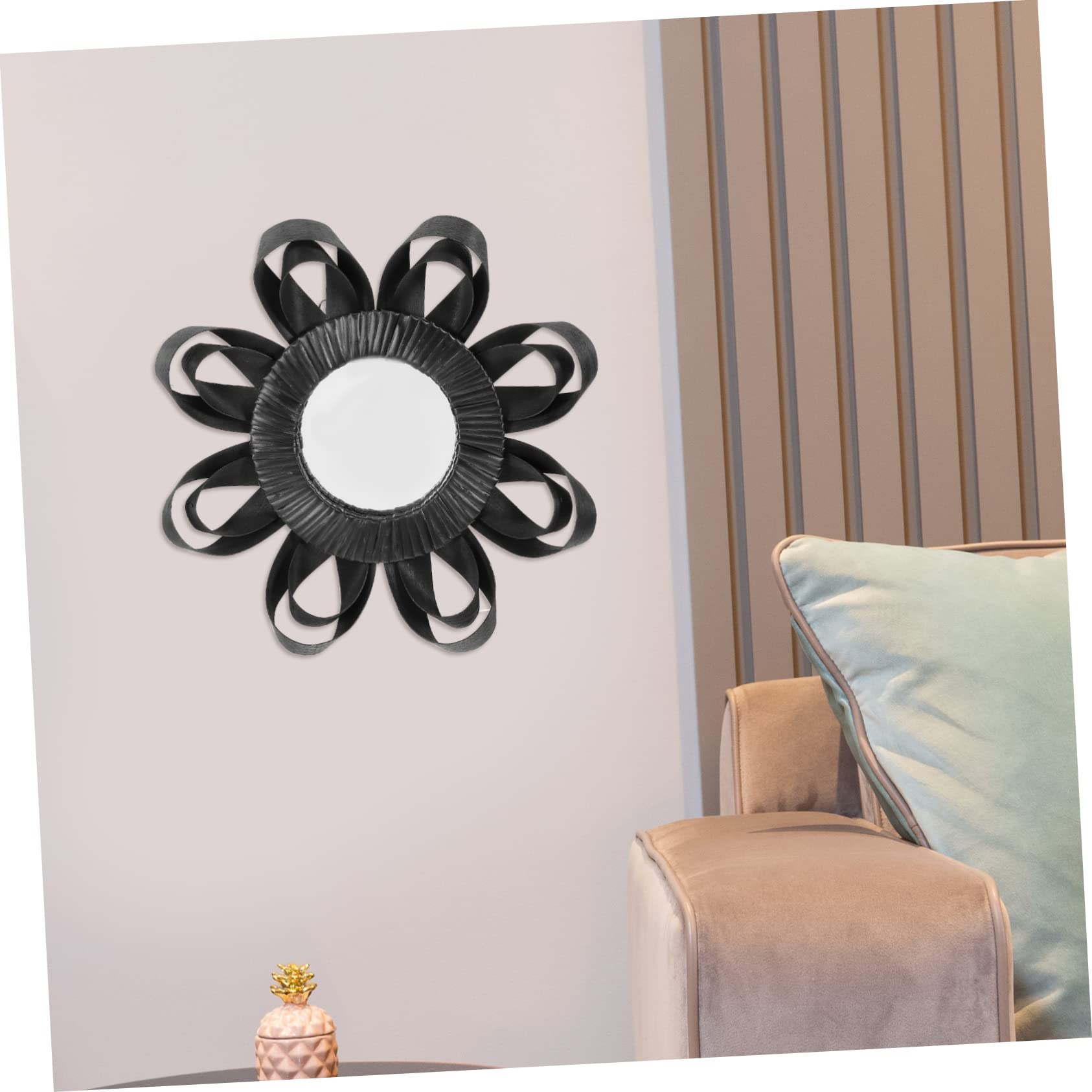 Rattanspiegel Wandspiegel aus Glas und Holz in Schwarz