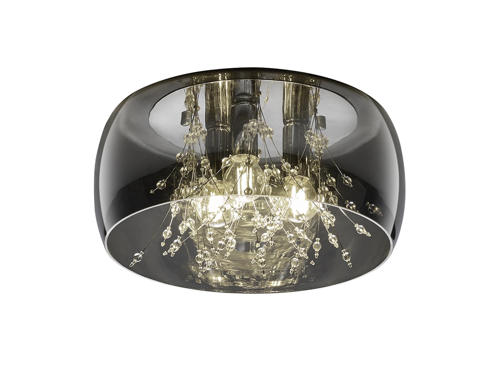 meineWunschleuchte Deckenleuchte Ø 34cm Glas Schirm Chrom verspiegelt in Rauchglas Optik mit Kristallbehang