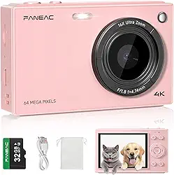 Câmera digital S1 4K para fotografia – Câmera vlogging de 64 MP tela IPS de 3 polegadas, zoom 16X, foco automático, macro, luz de preenchimento, filtros, aponte e fotografe para iniciantes