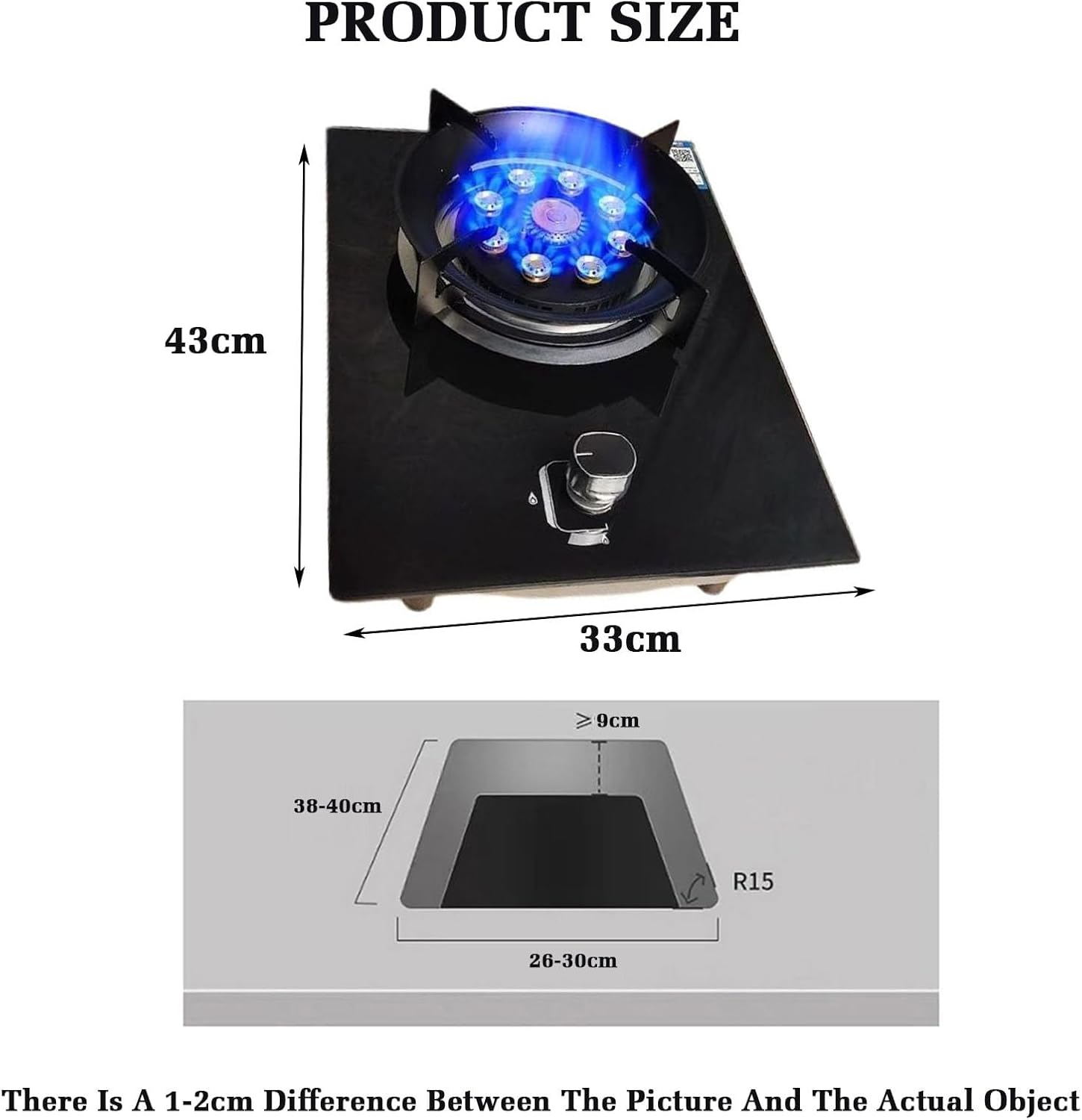 Portable Gas Stove 43cm,5.2KW 9 Chamber Fire Ring Wok Burner,Tempered Glass Cast Iron Pot Rack,with Flameout Protection Device,NG/LPG Conversion(LPG)