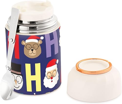 Christmas Snowman Penguin Deer Food Jar with Spoon Stainless Steel Vacuum Insulated Food Container 17 oz Food Thermos for Adults