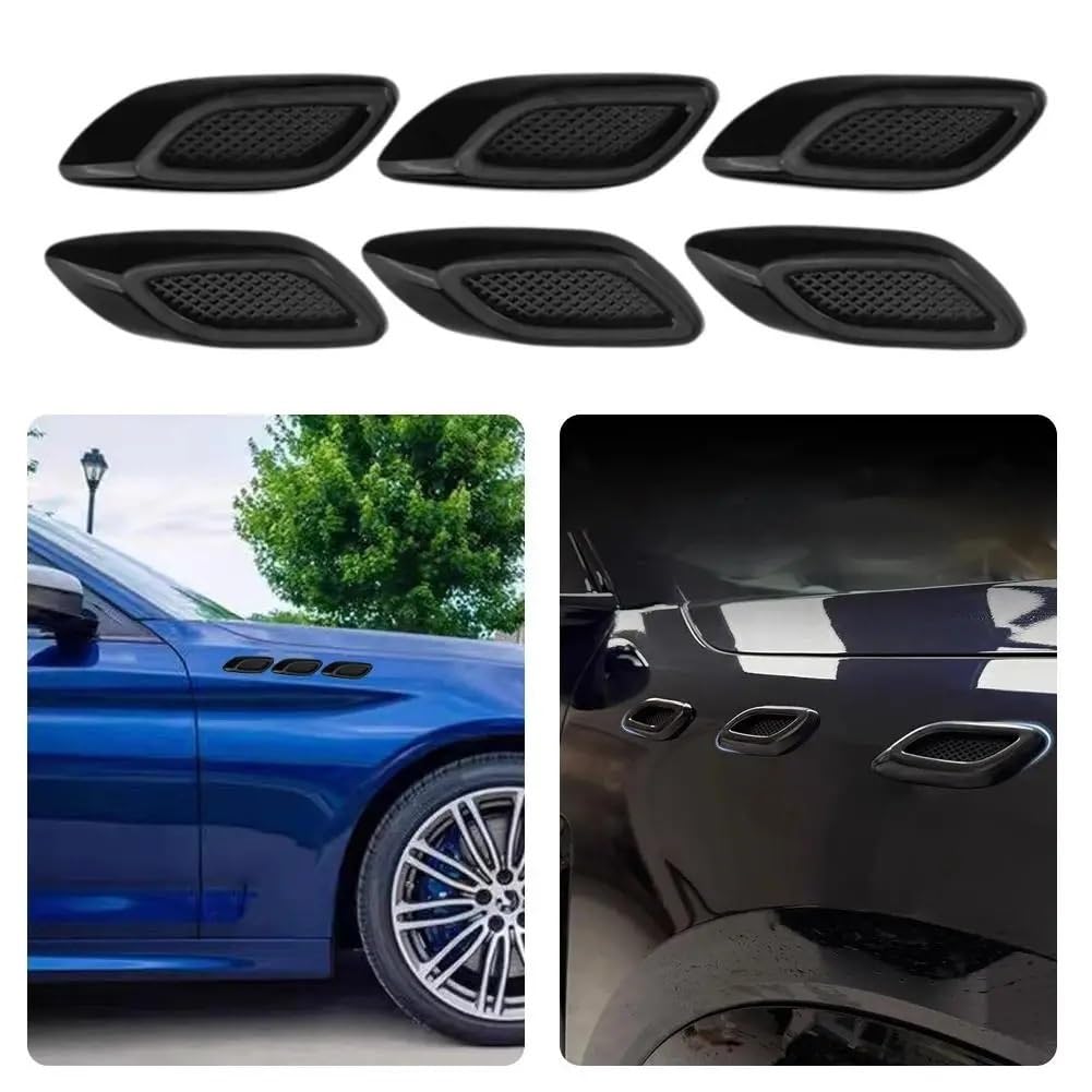 Couvercle d'aération du capot Autocollant décoratif pare-choc latéral en Fiber carbone, garniture voiture, accessoires capot, 6 pièces