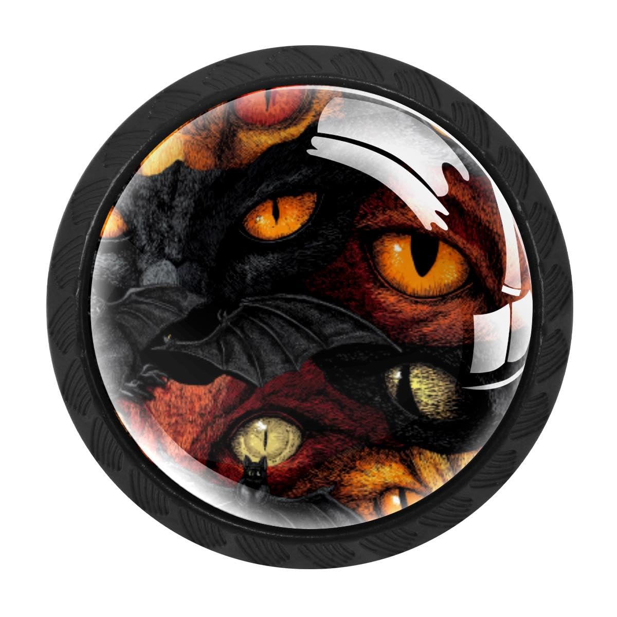 HEOEH 4 PCS Cabinet Knobs, Halloween Cats Bat Drawer Knobs Dresser Handles