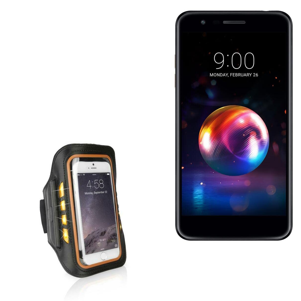 BoxWave Case for LG K11 (Case JogBrite Sports Armband, High Visibility Safety Light LED Runners Armband for LG K11 - Bold Orange