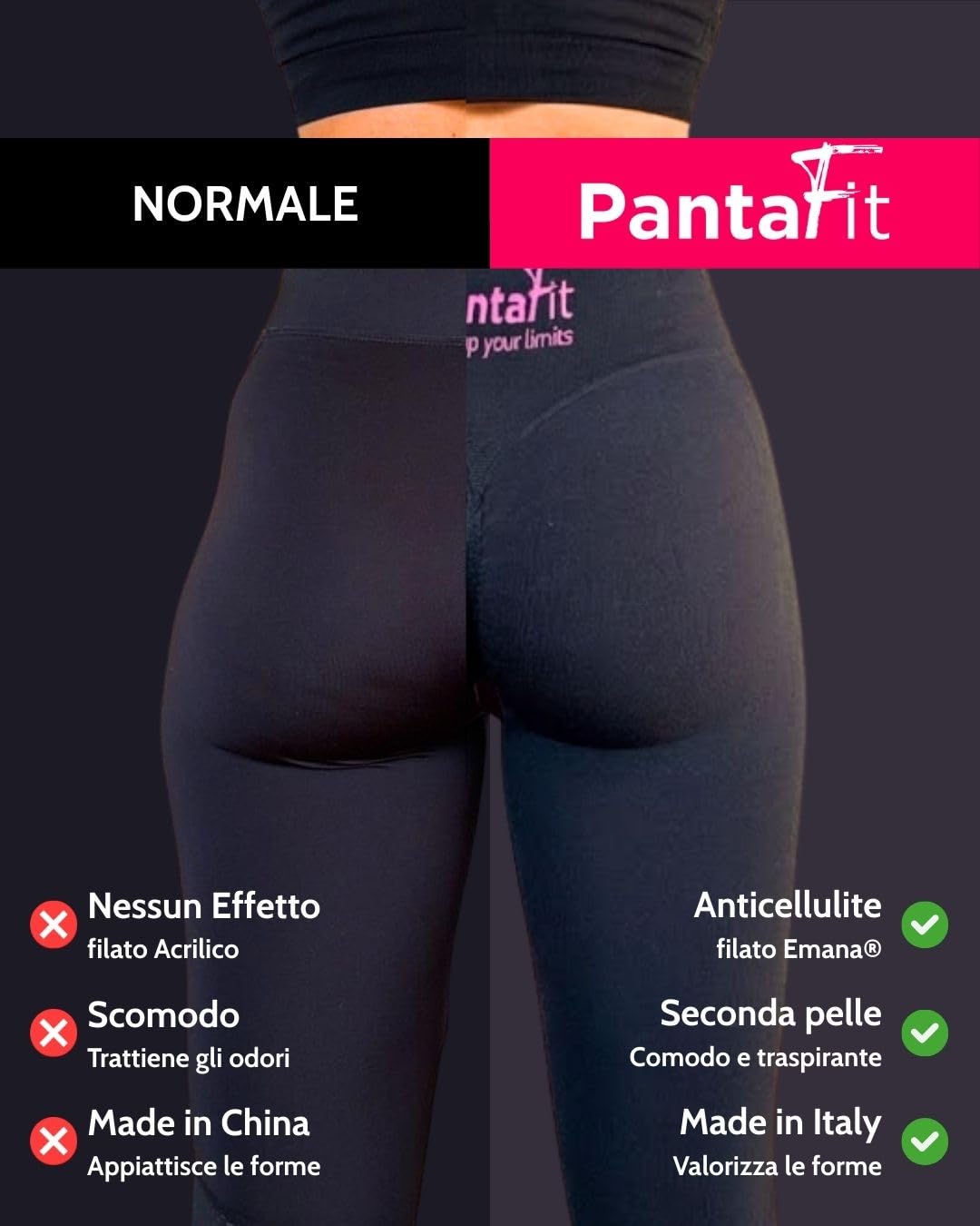 Leggings Sportivo Anticellulite con Filato Emana Fir, Effetto Push Up, Made in Italy