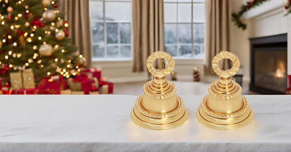 Wonderlist Handicrafts Jingle Bell 5 cm, świąteczny dekoracyjny mosiądz, dzwonek dla zwierząt domowych, psa, kota, wisiorki, dekoracja choinki, dzwonki do domu, dzwonki do drzwi, zestaw 5 szt., złoty