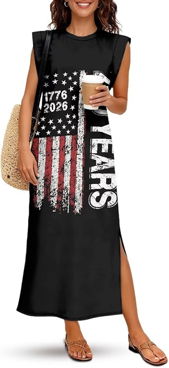 Summer Dresses for Women 2026 Maxi Dresses Long Flowy Split Straight Sleeveless Sundresses with Pockets