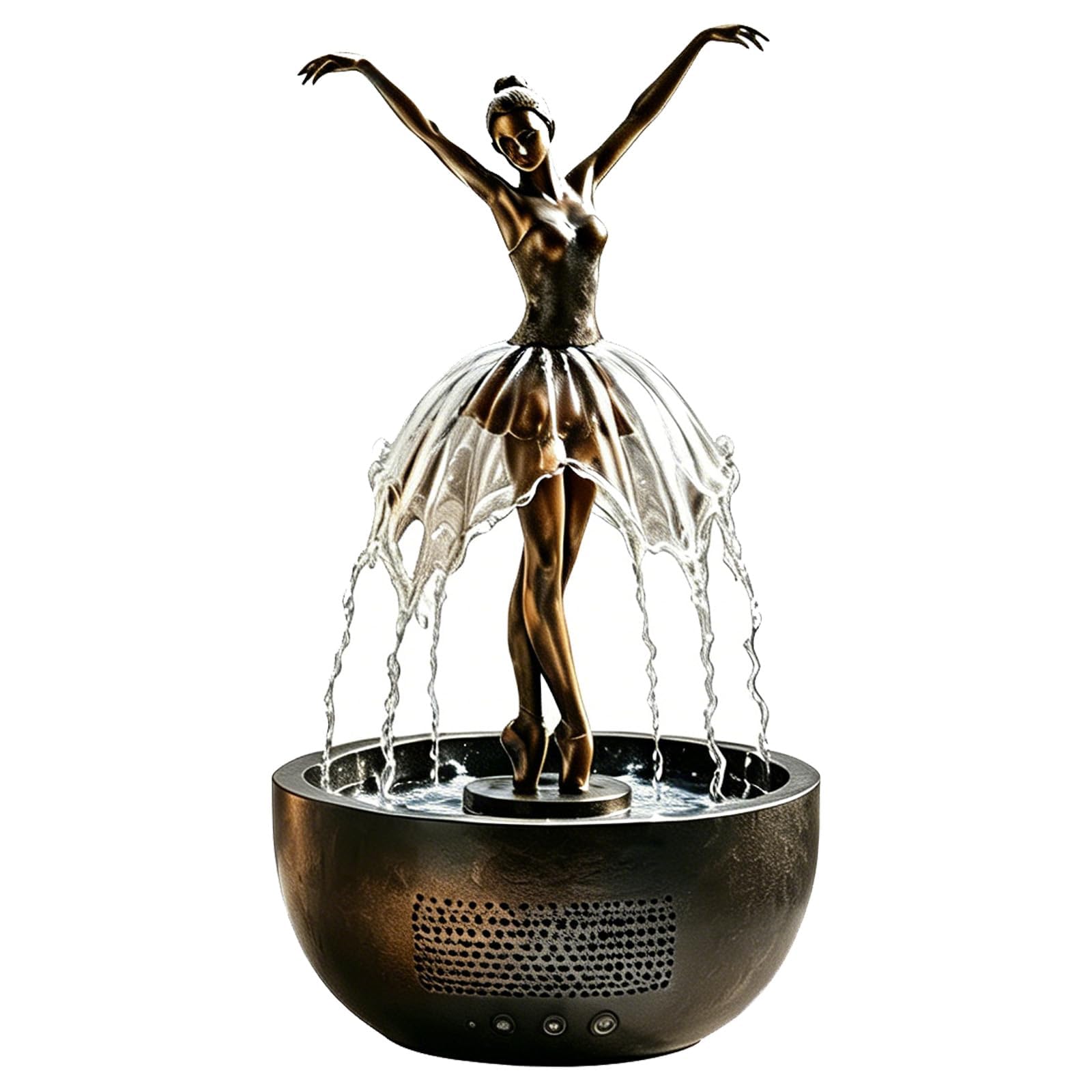 Altoparlante Bluetooth a fontana a cascata con ballerina, con scultura artistica di ballerina, altoparlante Bluetooth con gonna d'acqua fluente, luce LED, musica rilassante, decorazione rilassante per
