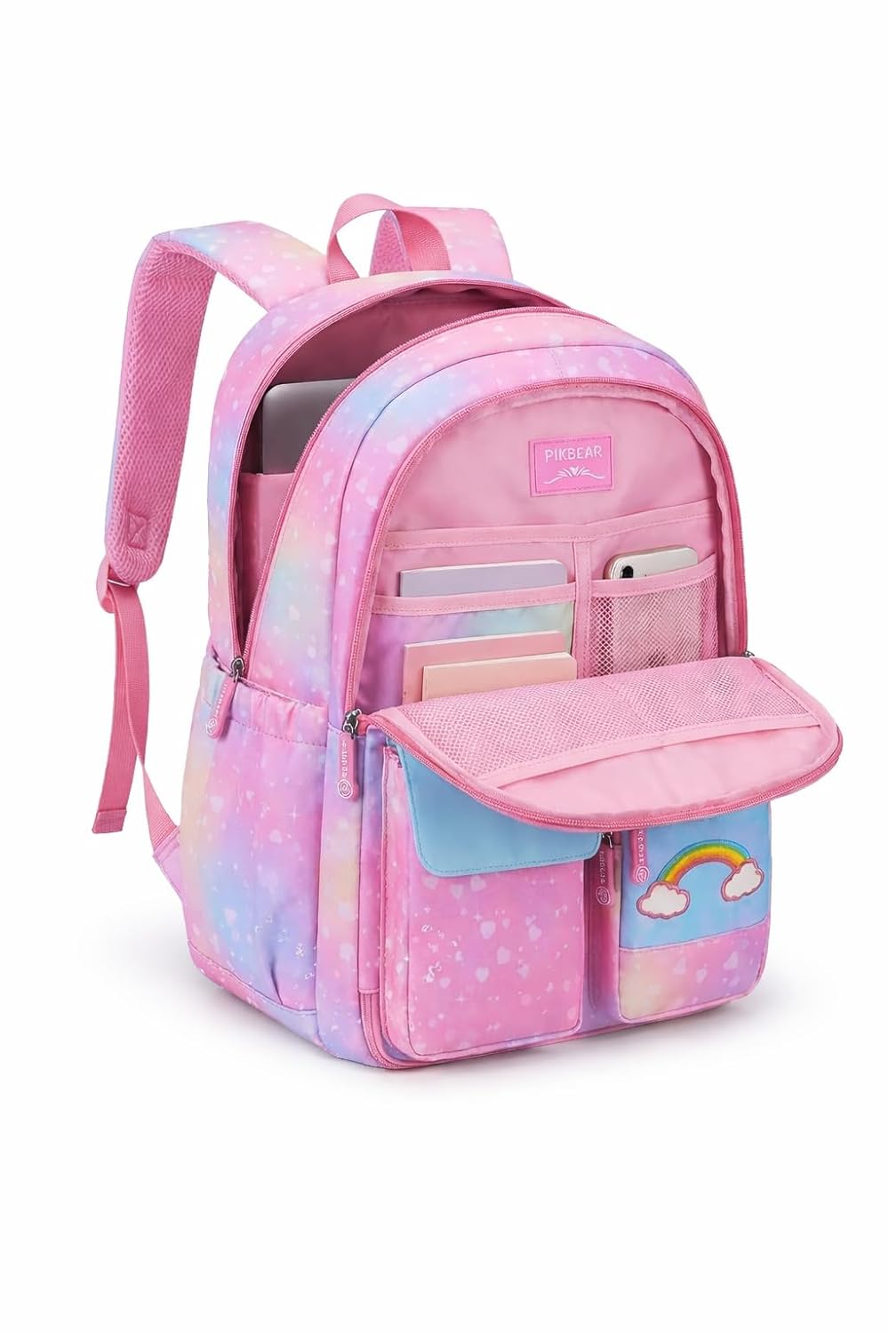 Mochila Escolar Infantil Menina Impermeável 41cm – Mochila Feminina Infantil Reforçada com Compartimentos, Abertura 180°, Multi Bolsos, Leve para Escola, Passeio e Viagem
