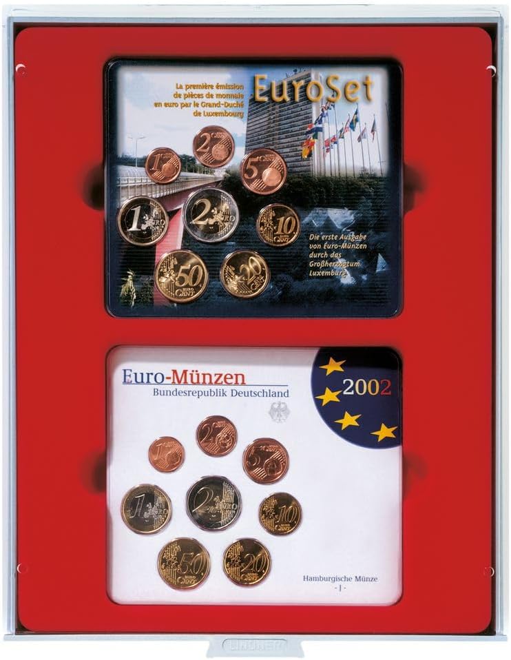 Lindner 2805 LINDNER Double-Coin Boxes with Rectangular compartments-Gray/red Insert