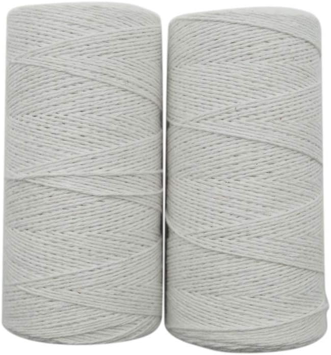 2 Roll 1mm White Pure Cotton Warp Thread Yarn for Weaving Carpet Tapestry Rug Knitting