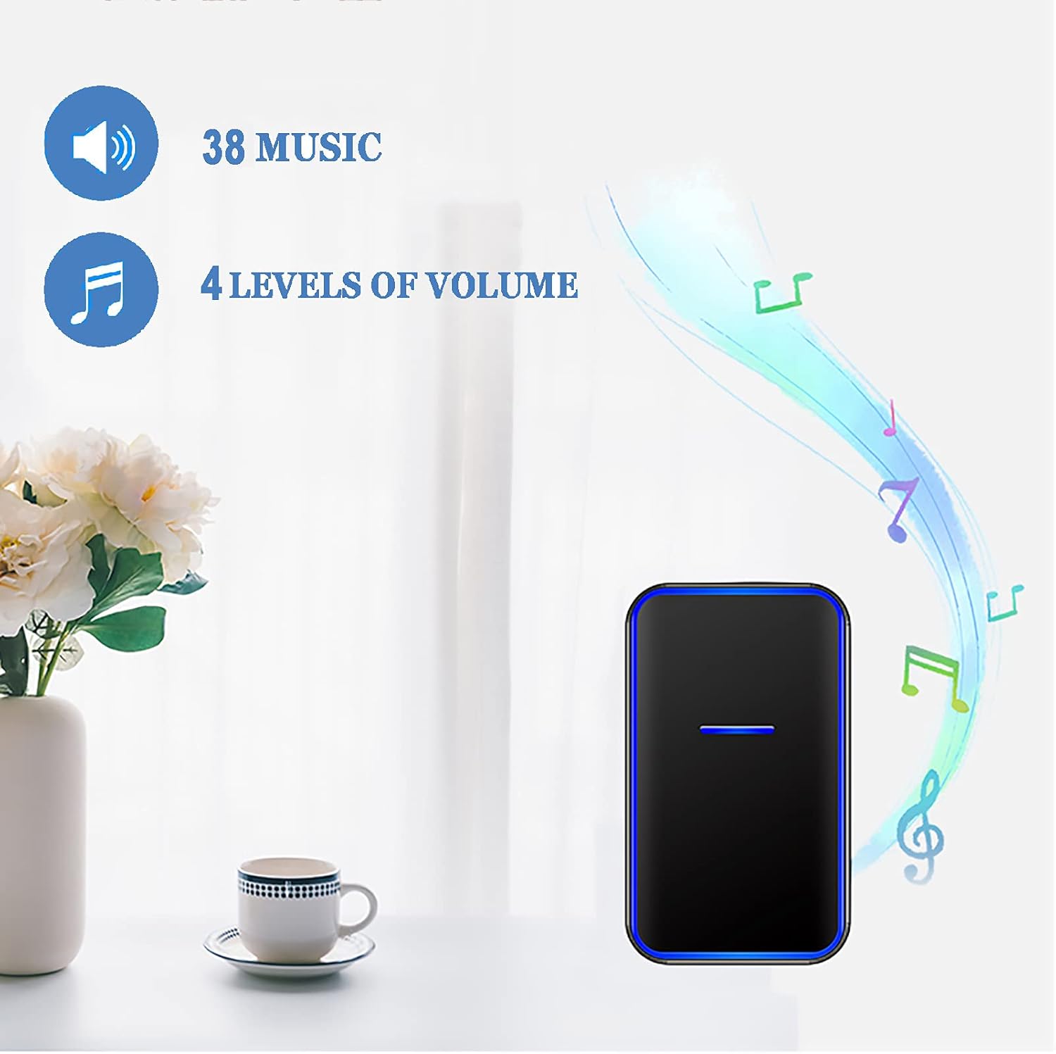 Wireless Doorbell [No Battery Required], Wall Plug-in Cordless Doorbell with Self-Generating Power Push Button Door Chime, 38 Ringtones, IP44 Waterproof Door Entry Bell,White (White (Black)