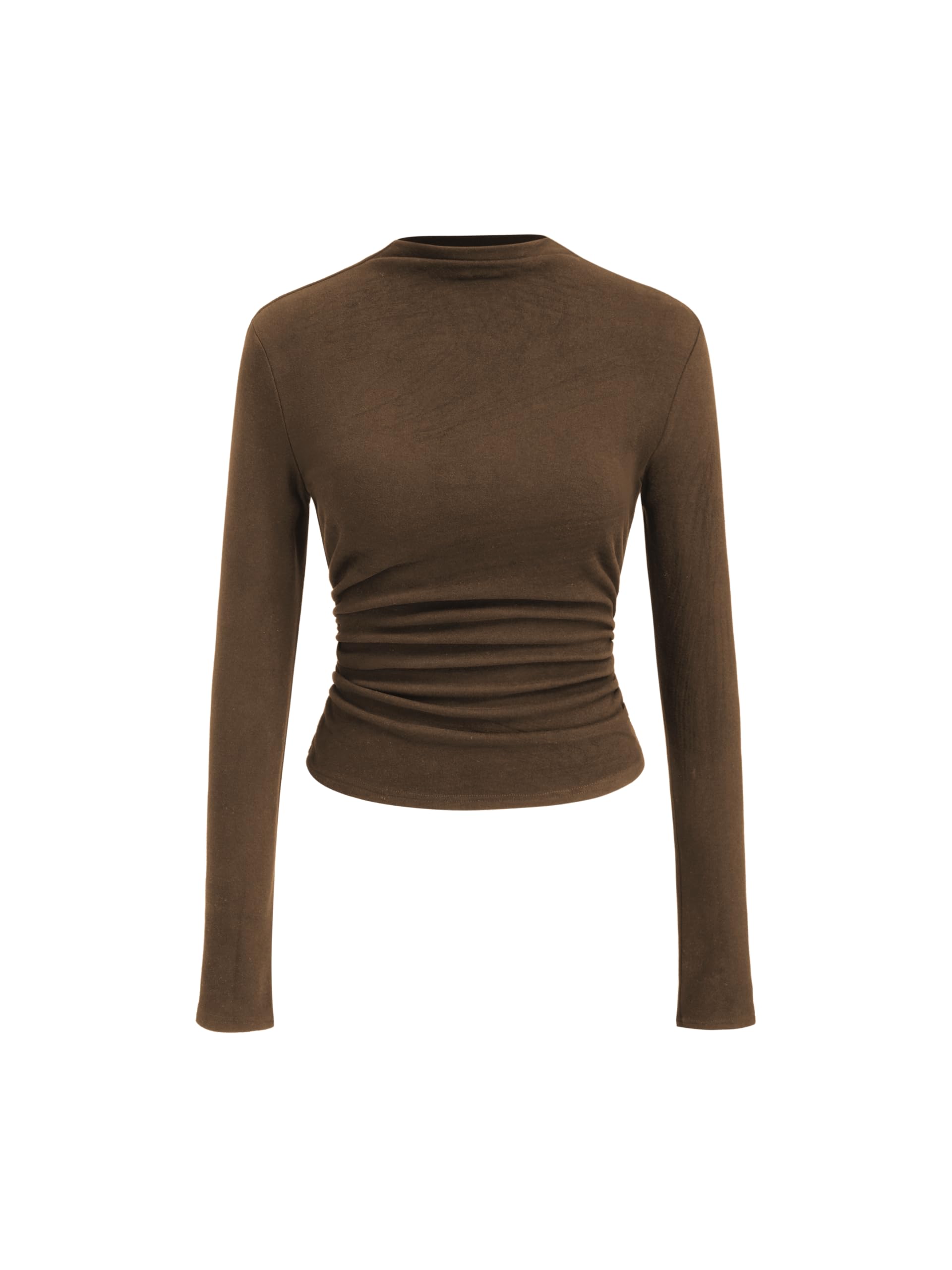 Mock Neck Tops for Women Thermal Shirts Long Sleeve Ruched Going Out Tops Basic Tee Slim Fit Fall Top-image-49