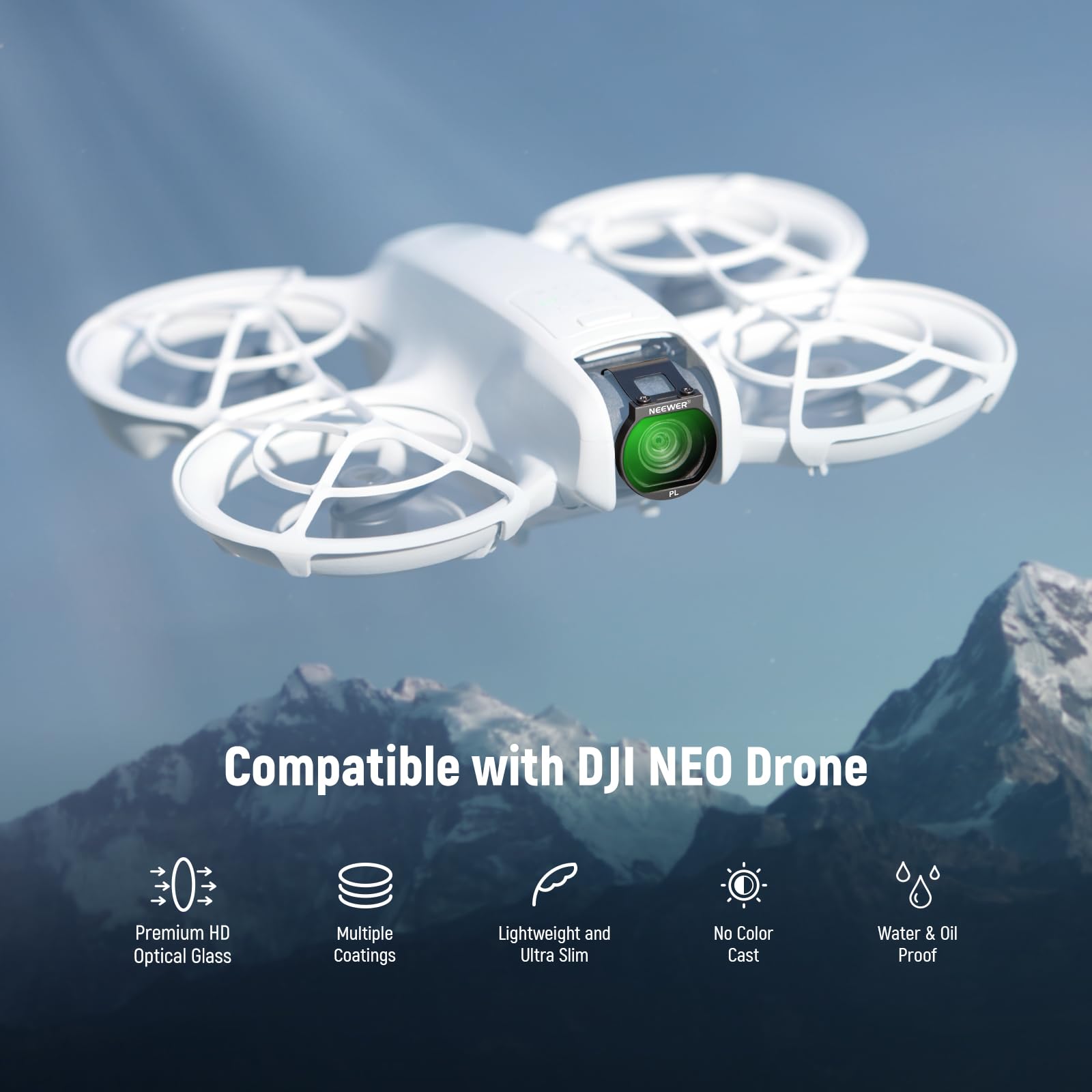 NEEWER Filtr CPL do drona NEO, ultracienkie, wielowarstwowe szkło optyczne HD, nakładany filtr polaryzacyjny, akcesoria do dronów, filtr polaryzacyjny kompatybilny z DJI NEO, FL-N26