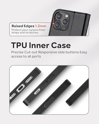 Miniatura 5 de OCASE Retro Series - Funda tipo cartera compatible con iPhone 14 Pro con tarjetero bloqueo RFID carcasa interior de poliuretano termoplástico