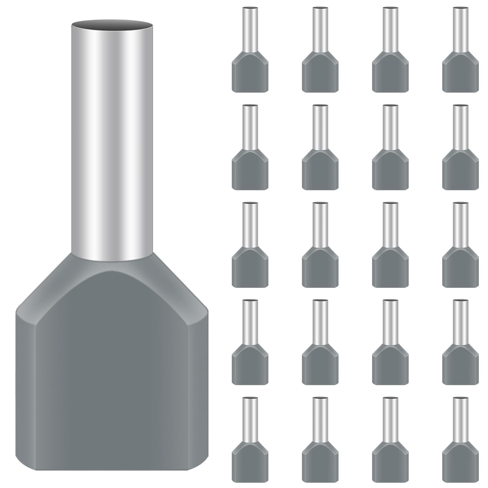 Pack of 100 Twin Wire End Ferrules, 4 mm², Wire End Ferrules Set, Insulated Wire Ferrules, Cable End Ferrules for Wire Connection