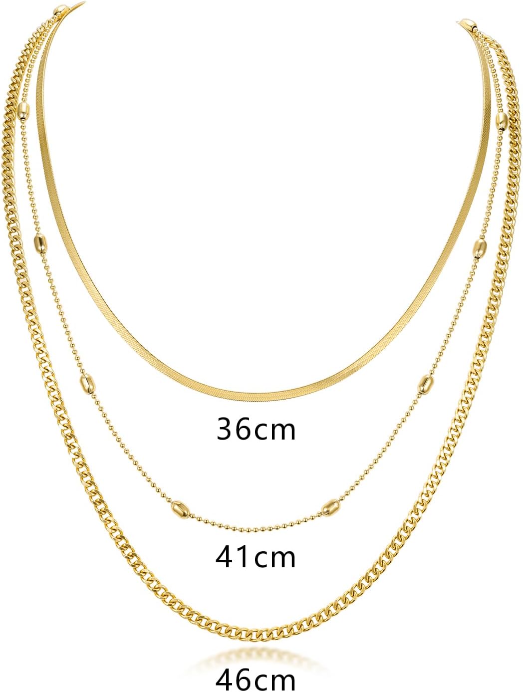 PHNIBIRD Layered Gold Necklaces for Women Trendy 18K Gold Plated Stainless Steel Waterproof Stackable Triple Chain Necklace Gold Jewelry for Daily Wear - Image 2