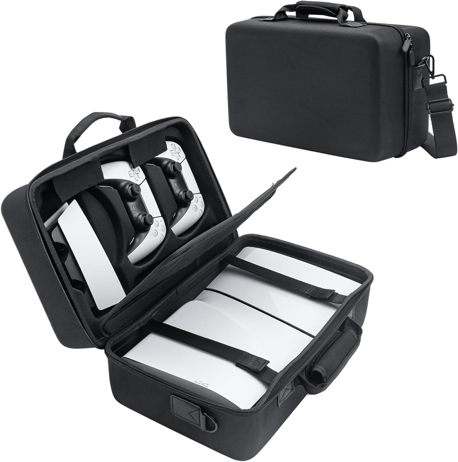 Skycare Hard Shell Carrying Case for PS5 Console, Travel Case Bag Compatible with Playstation 5 Disc& Digital Edition, Storage Case for PS5 DualSense Controllers/Cords/Accessories (Black)